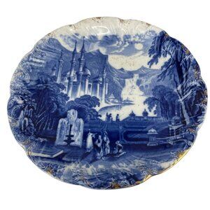 Flow Blue Antique Moorish Castle 10'' Decorative Plate With Scenic Landscape & G